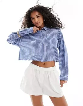 Укороченная рубашка в полоску натурального цвета с запахом на спине ASOS DESIGN