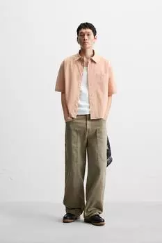 Укороченная рубашка в полоску по фигуре ZARA, цвет Salmon