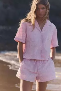 Укороченная рубашка в полоску ZARA, розовый