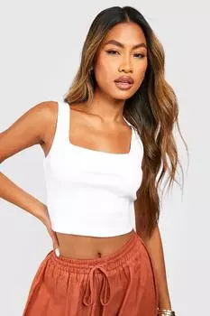 Укороченная рубашка в рубчик с асимметричным вырезом boohoo, белый