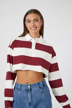 Укороченная рубашка в стиле регби Forever 21, бордовый