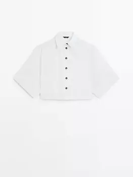 Укороченная рубашка в тон из хлопка Massimo Dutti, белый