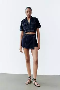 Укороченная рубашка z1975 джинсовая ZARA, синий