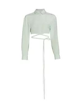 Укороченная шелковая рубашка на пуговицах Christopher Esber, мятный