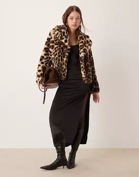 Укороченная шуба из искусственного меха New Look с анималистичным принтом