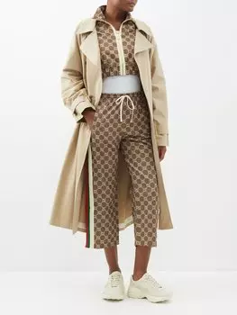 Укороченная спортивная куртка из джерси с принтом gg-логотипа Gucci, коричневый