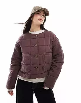 Укороченная стеганая куртка без воротника ASOS DESIGN шоколадного цвета