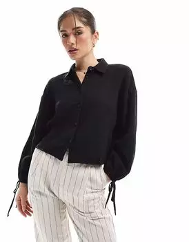 Укороченная структурированная блузка-рубашка из хлопка ASOS DESIGN черного цвета