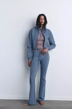 Укороченная свитшот из интерлока ZARA, средне-синий