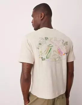 Укороченная свободная футболка ASOS DESIGN из льняной смеси с изображением еды в кремовом цвете