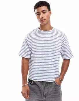 Укороченная свободная футболка ASOS DESIGN в фактурную полоску синего цвета