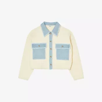 Укороченная тканая куртка с накладными карманами Sandro, цвет naturels