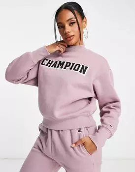 Укороченная толстовка Champion фиолетового цвета с большим логотипом