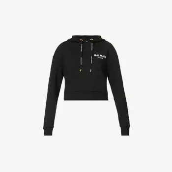 Укороченная толстовка из эластичного хлопка с логотипом Balmain, цвет noir blanc