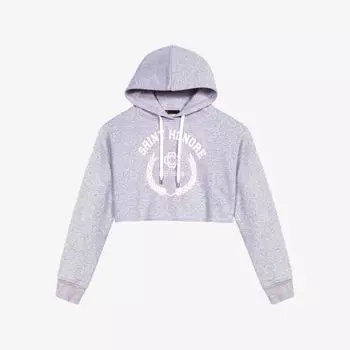 Укороченная толстовка из хлопка с текстовым принтом и логотипом Maje, цвет noir / gris