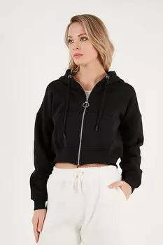 Укороченная толстовка на молнии из хлопка с 3 нитками 5865581 Lela