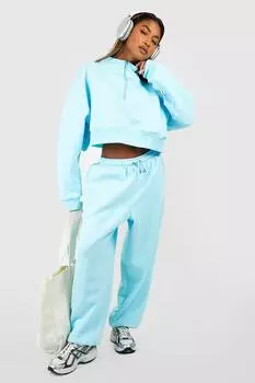 Укороченная толстовка на половине молнии и спортивный костюм на манжерах Boohoo, синий