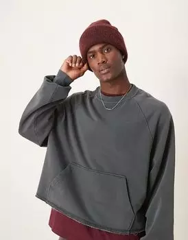 Укороченная толстовка oversize с необработанным краем в угольном цвете ASOS DESIGN