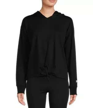 Укороченная толстовка с длинными рукавами и длинными рукавами DKNY Sport Yoga Terry с завязками спереди, черный