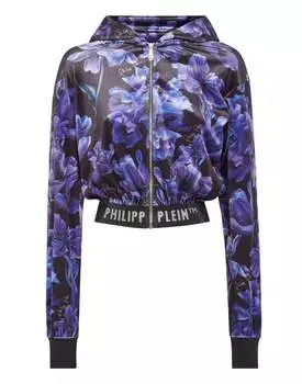 Укороченная толстовка с капюшоном Цветы PHILIPP PLEIN, черный