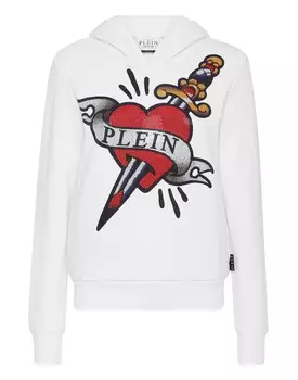 Укороченная толстовка с капюшоном для мужчин с татуировкой Love Love Philipp Plein, белый