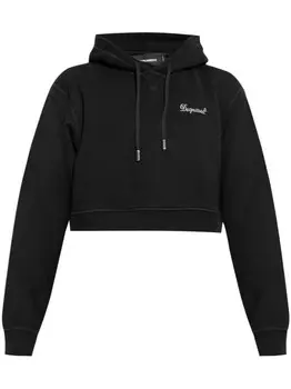 Укороченная толстовка с капюшоном Dsquared2 со стразами и логотипом, черный