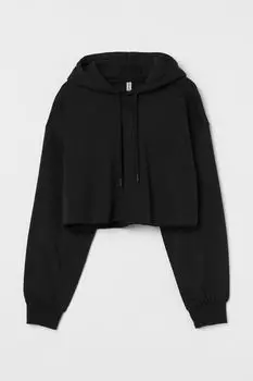 Укороченная толстовка с капюшоном H&amp;M, черный