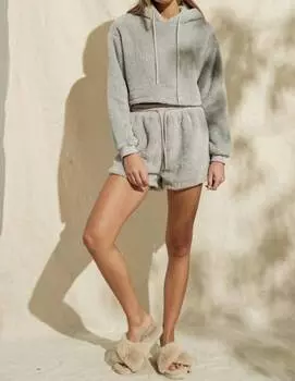 Укороченная толстовка с капюшоном и комплект из шорт серого цвета PAPERMOON