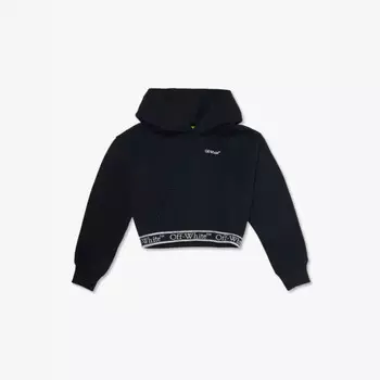 Укороченная толстовка с капюшоном из хлопкового трикотажа с логотипом 8-12+ лет Off-White C/O Virgil Abloh, черный
