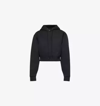 Укороченная толстовка с капюшоном из хлопковой смеси с тисненым логотипом Victoria Beckham, черный