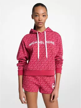 Укороченная толстовка с капюшоном из хлопковой смеси с фирменным логотипом Michael Kors, красный