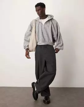 Укороченная толстовка с капюшоном из плотного серого флиса с начесом ASOS DESIGN