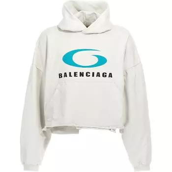 Укороченная толстовка с капюшоном Loop Sports Icon Destroyed Balenciaga, белый