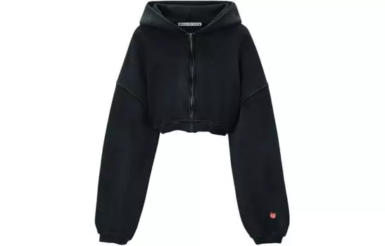 Укороченная толстовка с капюшоном на молнии Alexander Wang, черный