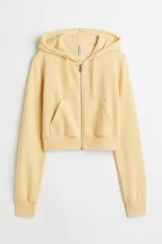 Укороченная толстовка с капюшоном на молнии H&amp;M, светло-желтого