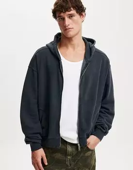 Укороченная толстовка с капюшоном на молнии из хлопка черного цвета Cotton:On