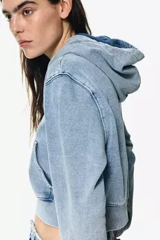 Укороченная толстовка с капюшоном на молнии Jeanius Good American, индиго