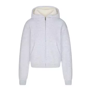 Укороченная толстовка с капюшоном на молнии с вафельной подкладкой SKIMS Cotton Fleece, цвет Light Heather Grey