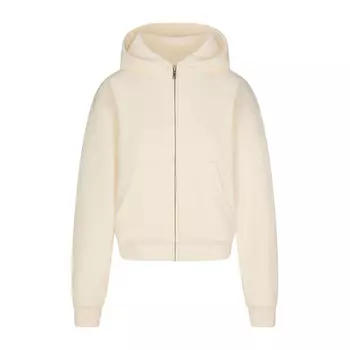 Укороченная толстовка с капюшоном на молнии с вафельной подкладкой SKIMS Cotton Fleece, экрю