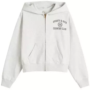 Укороченная толстовка с капюшоном на молнии с эмблемой университета Sporty & Rich, серый