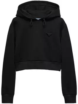 Укороченная толстовка с капюшоном Prada, черный
