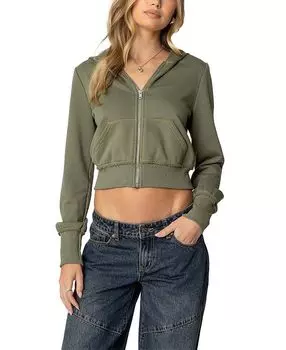 Укороченная толстовка с капюшоном с потертыми стежками Edikted, зеленый