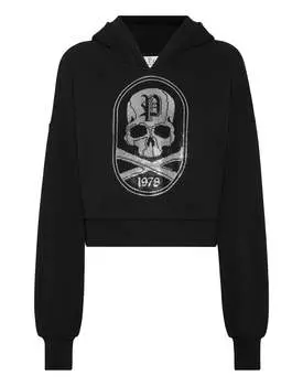 Укороченная толстовка с капюшоном Strass Skull&Bones PHILIPP PLEIN, черный