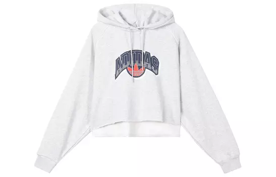 Укороченная толстовка с капюшоном женская светло-серая Adidas Originals