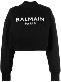 Укороченная толстовка с логотипом BALMAIN, черный