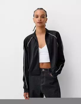 Укороченная толстовка с молнией Bershka, черный