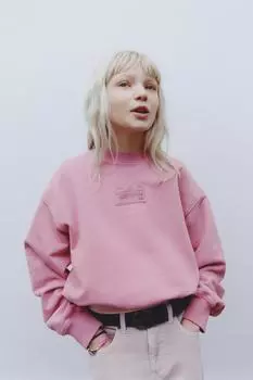 Укороченная толстовка с надписью "воздушный шар" на подоле ZARA, розовый