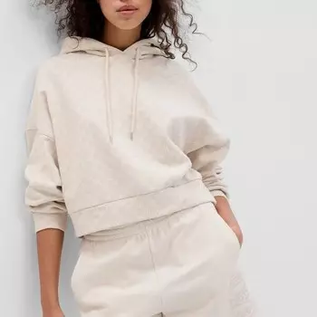 Укороченная толстовка с принтом логотипа по всей поверхности Gap, бежевый