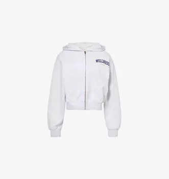 Укороченная толстовка Wellness Ivy из хлопкового трикотажа с застежкой-молнией Sporty & Rich, серый