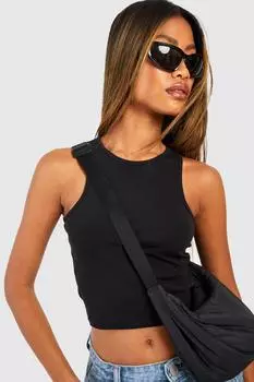 Укороченная топ-майка из хлопкового вырезка Boohoo, черный